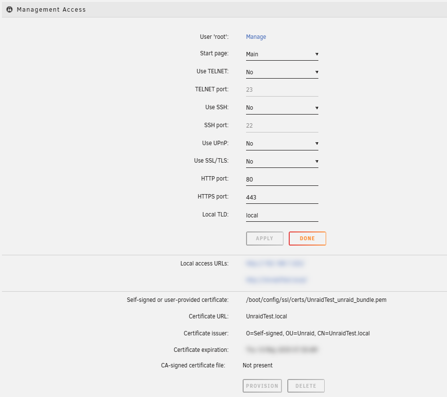 Einstellungen - Verwaltungszugriff